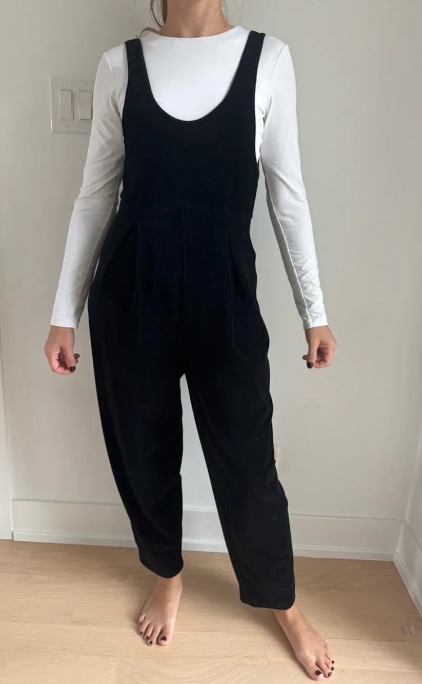 Free People Black Corduroy Jumpsuit Harem Overalls Boho Lagenlook Indie M